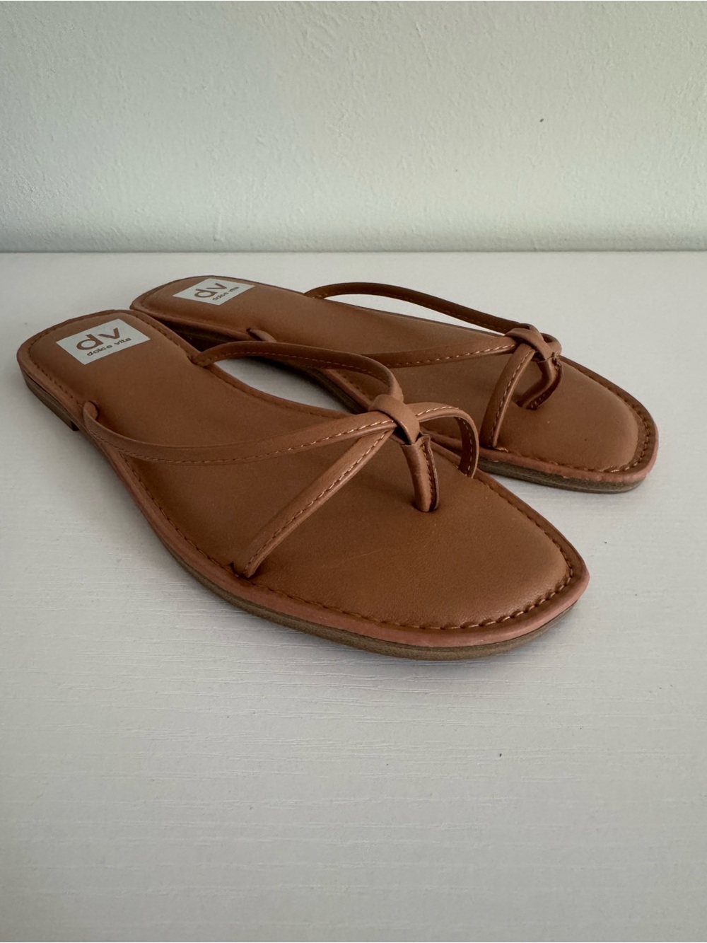 DV by Dolce Vita Brown Knot-Detail Leather Slide Sandals